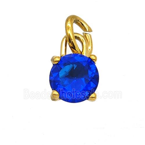 Stainless Steel Pendant Pave Blue Zirconia Gold Plated