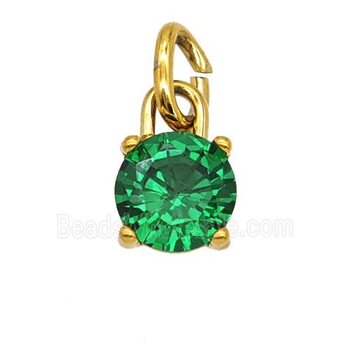 Stainless Steel Pendant Pave Green Zirconia Gold Plated