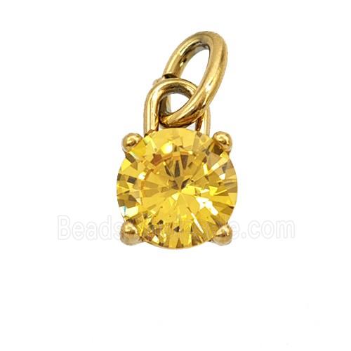 Stainless Steel Pendant Pave Yellow Zirconia Gold Plated