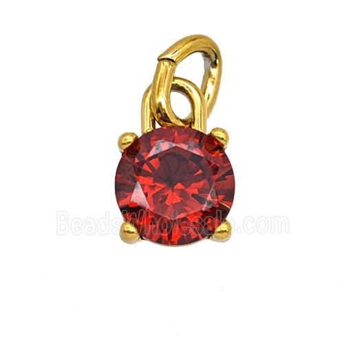 Stainless Steel Pendant Pave Red Zirconia Gold Plated