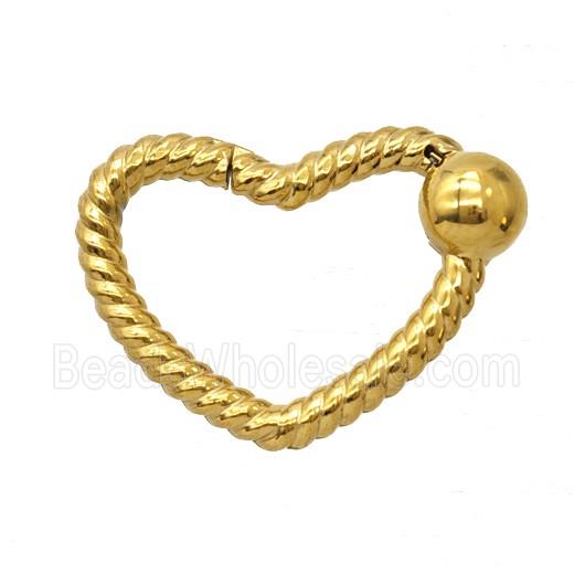 Stainless Steel Carabiner Clasp Heart Gold Plated