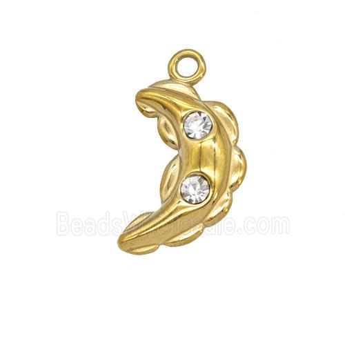 Stainless Steel Pea Pendant Pave Rhinestone Gold Plated