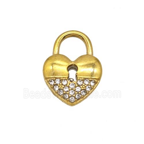 Stainless Steel Locket Pendant Pave Rhinestone Gold Plated
