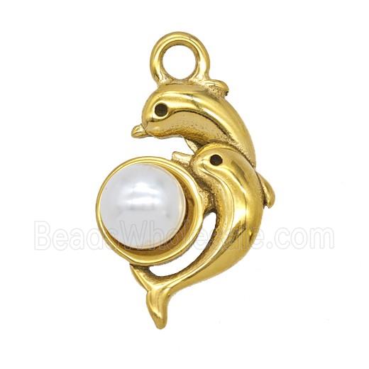Stainless Steel Dolphin Pendant Pave Resin Gold Plated
