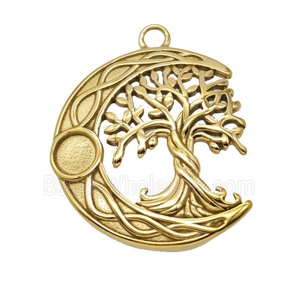 Stainless Steel Moon Tree Pendant Gold Plated