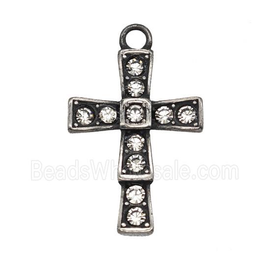 Stainless Steel Cross Pendant Pave Rhinestone Antique Silver