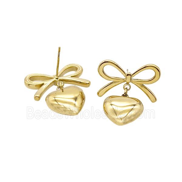Stainless Steel Heart Bowknot Stud Earrings Gold Plated