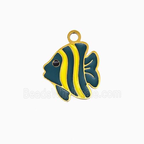 Stainless Steel Fish Pendant Enamel Gold Plated