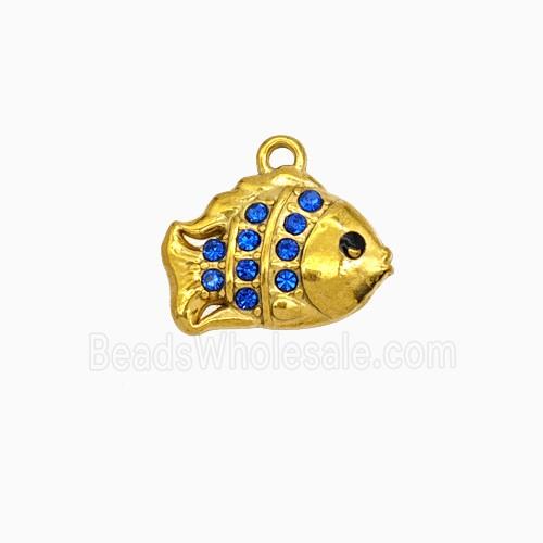 Stainless Steel Fish Pendant Pave Rhinestone Gold Plated