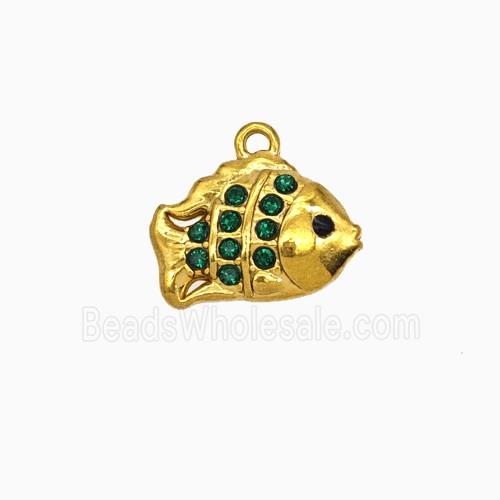 Stainless Steel Fish Pendant Pave Rhinestone Gold Plated