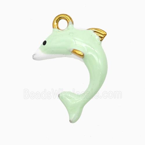 Stainless Steel Dolphin Pendant Green Enamel Gold Plated