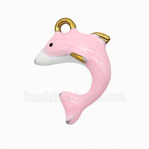 Stainless Steel Dolphin Pendant Pink Enamel Gold Plated