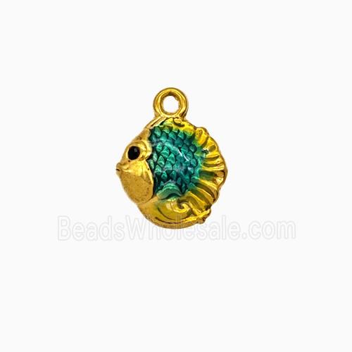 Stainless Steel Fish Pendant Blue Painted Gold Plated