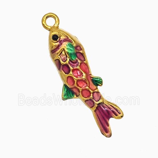 Stainless Steel Fish Pendant Red Painted Gold Plated