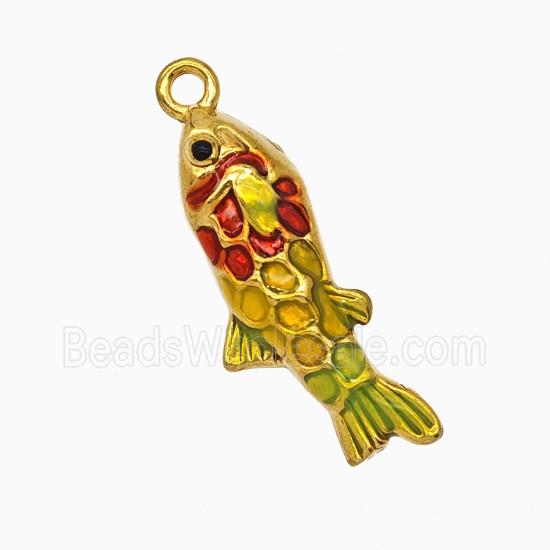 Stainless Steel Fish Pendant Red Painted Gold Plated