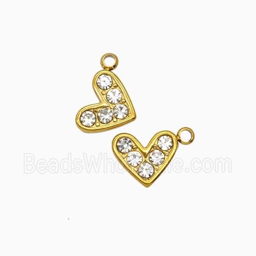 Stainless Steel Heart Pendant Pave Rhinestone Gold Plated