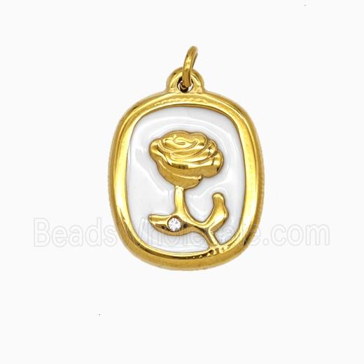 Stainless Steel Flower Pendant White Enamel Gold plated