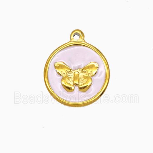 Stainless Steel Butterfly Pendant Pink Enamel Gold plated