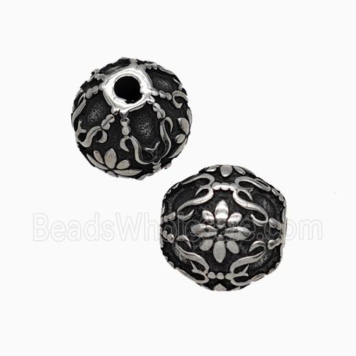 Stainless Steel Round Beads Antique Silver