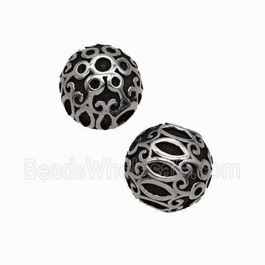 Stainless Steel Round Beads Antique Silver