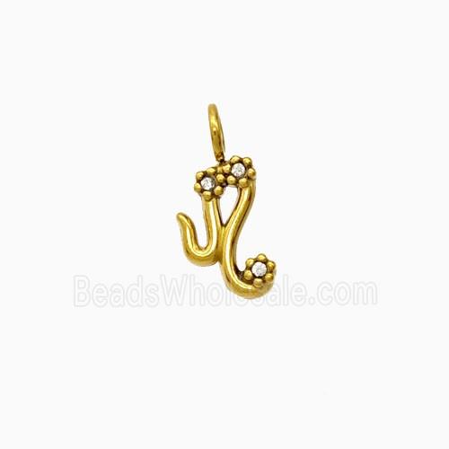 Stainless Steel Pendant Pave Rhinestone Zodiac Leo Gold Plated