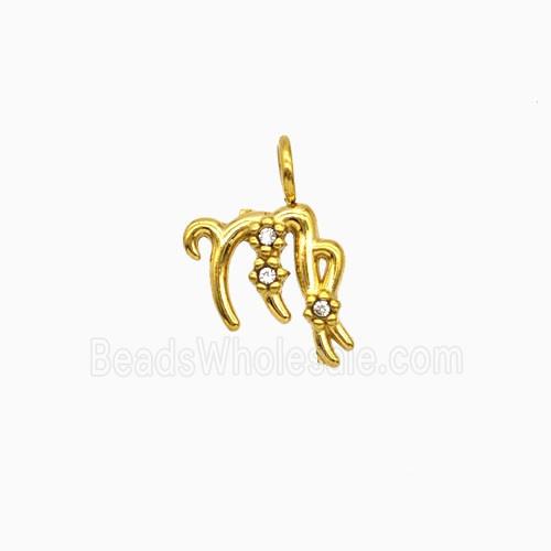 Stainless Steel Pendant Pave Rhinestone Zodiac Virgo Gold Plated