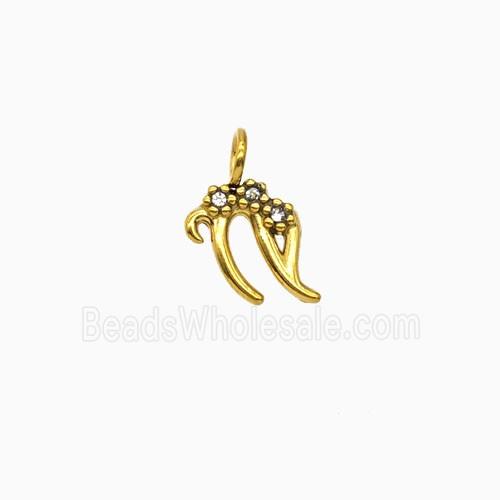Stainless Steel Pendant Pave Rhinestone Zodiac Capricorn Gold Plated