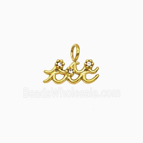 Stainless Steel Pendant Pave Rhinestone Zodiac Aquarius Gold Plated