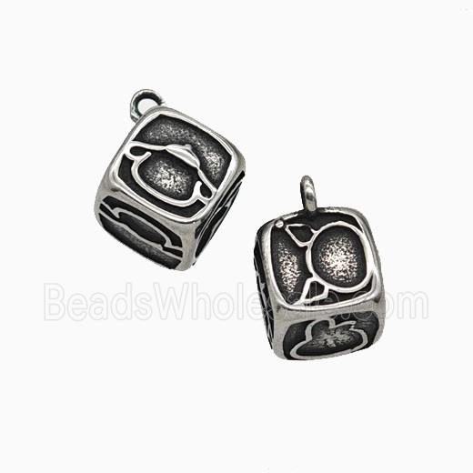 Stainless Steel Cube Pendant Antique Silver