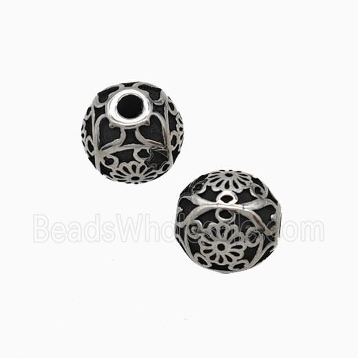 Stainless Steel Round Beads Antique Silver