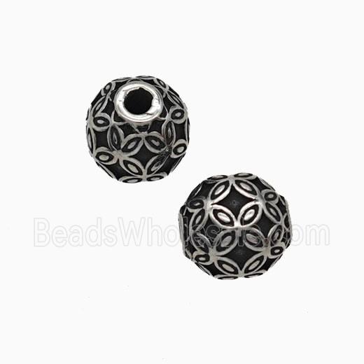 Stainless Steel Round Beads Antique Silver