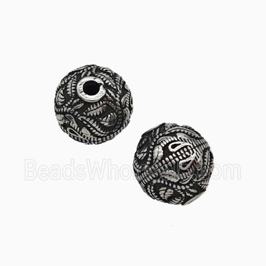 Stainless Steel Round Beads Antique Silver