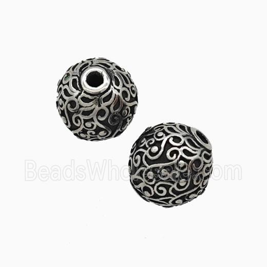 Stainless Steel Round Beads Antique Silver