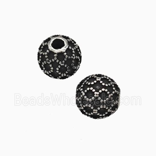 Stainless Steel Round Beads Antique Silver