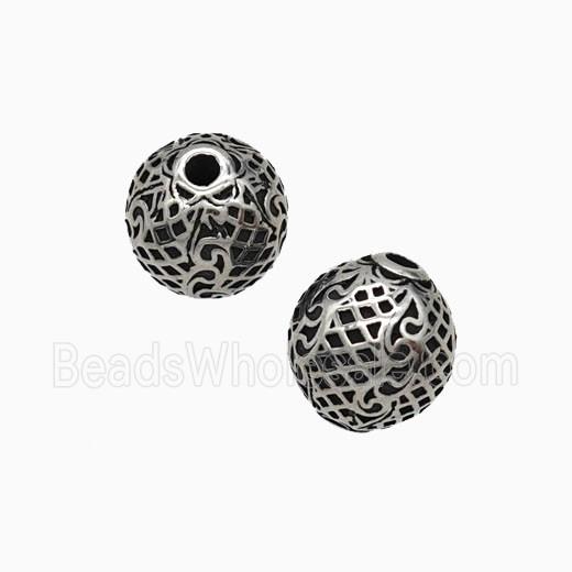 Stainless Steel Round Beads Antique Silver
