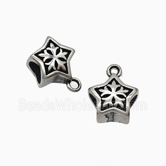 Stainless Steel Star Bail Large Hole Antique Silver