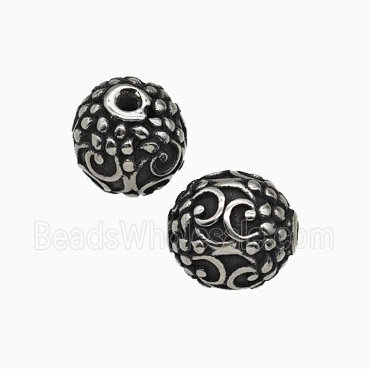 Stainless Steel Round Beads Antique Silver