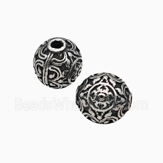 Stainless Steel Round Beads Antique Silver