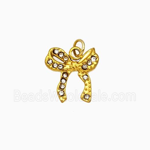 Stainless Steel Bowknot Pendant Pave Rhinestone Gold Plated