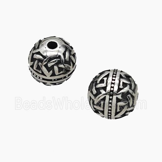 Stainless Steel Round Beads Antique Silver
