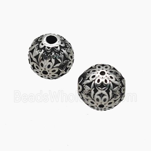 Stainless Steel Round Beads Antique Silver