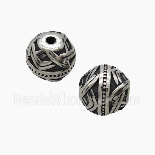 Stainless Steel Round Beads Antique Silver