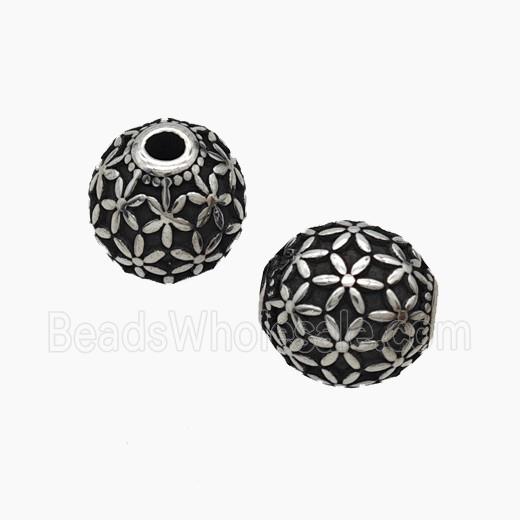 Stainless Steel Round Beads Antique Silver