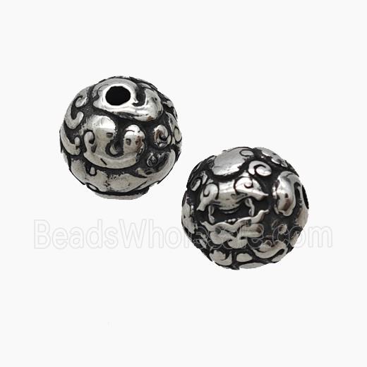 Stainless Steel Round Beads Antique Silver