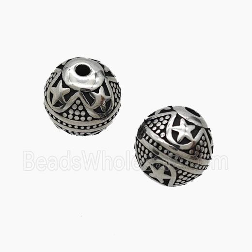 Stainless Steel Round Beads Antique Silver
