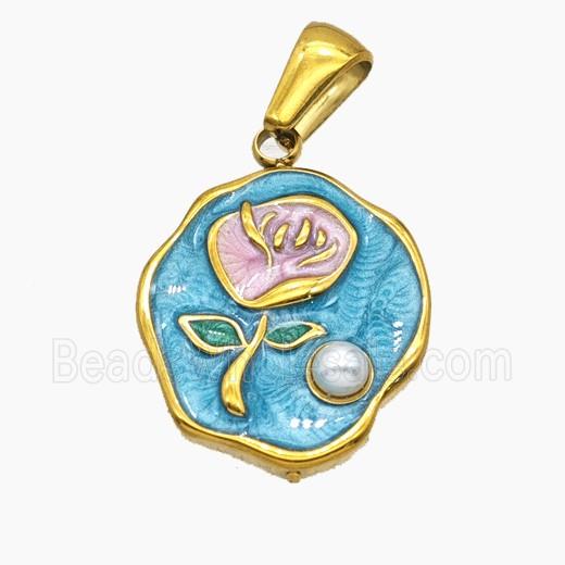 Stainless Steel Flower Pendant Enamel Gold Plated