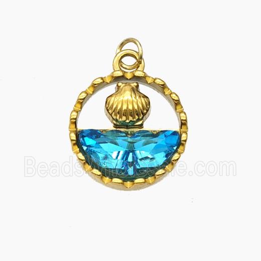 Stainless Steel Scallop Shell Pendant Pave Crystal Glass Gold Plated