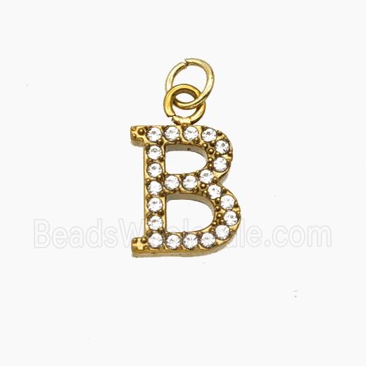 Stainless Steel Letter-B Pendant Pave Rhinestone Gold Plated