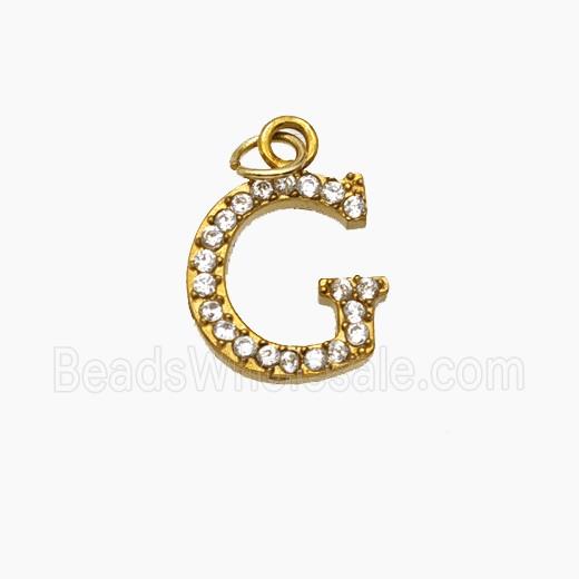 Stainless Steel Letter-G Pendant Pave Rhinestone Gold Plated