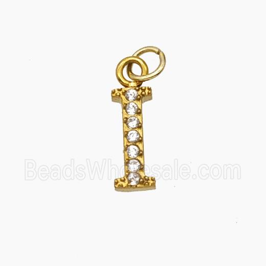 Stainless Steel Letter-I Pendant Pave Rhinestone Gold Plated